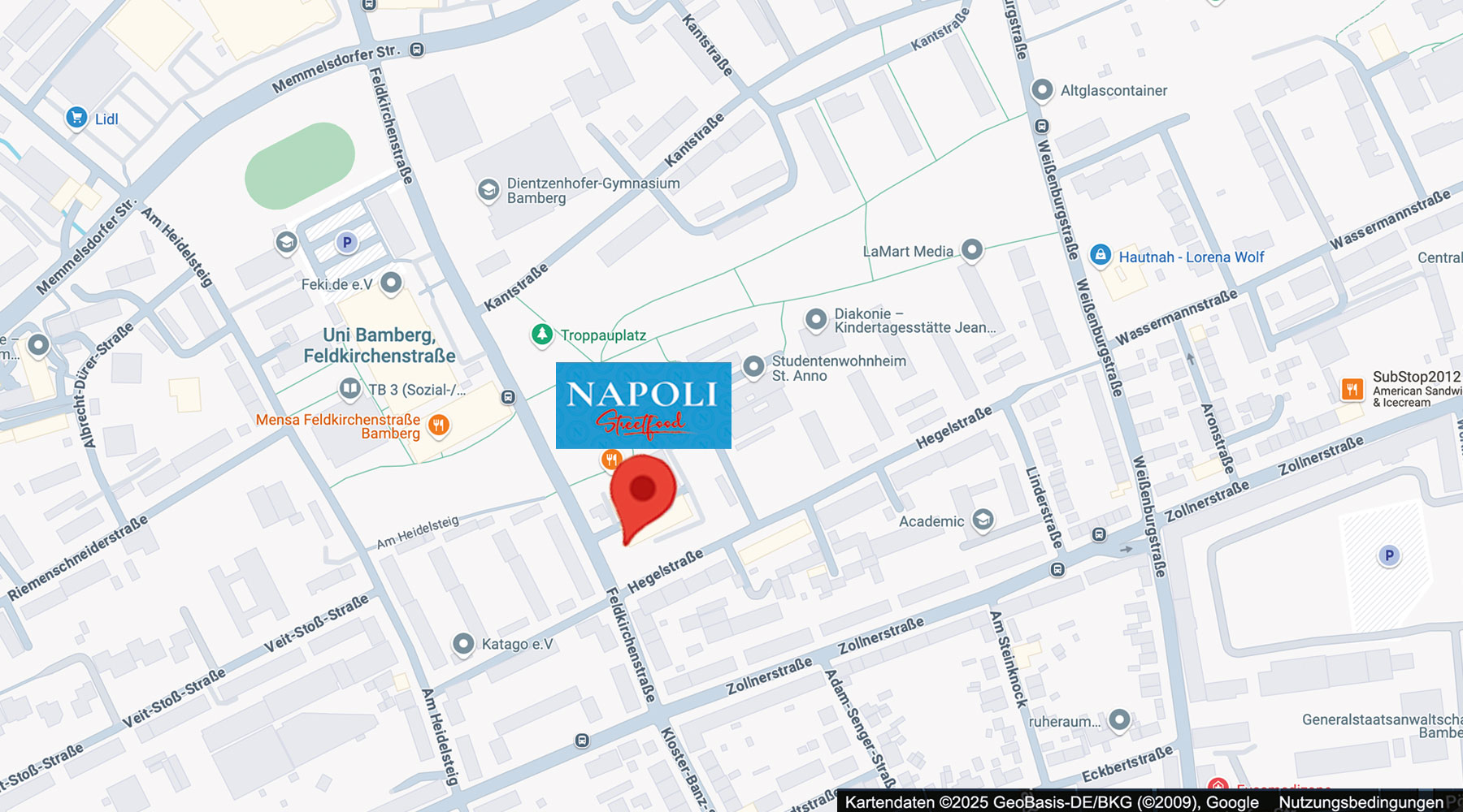 Strassenkarte des Standortes von Napoli Streetfood.